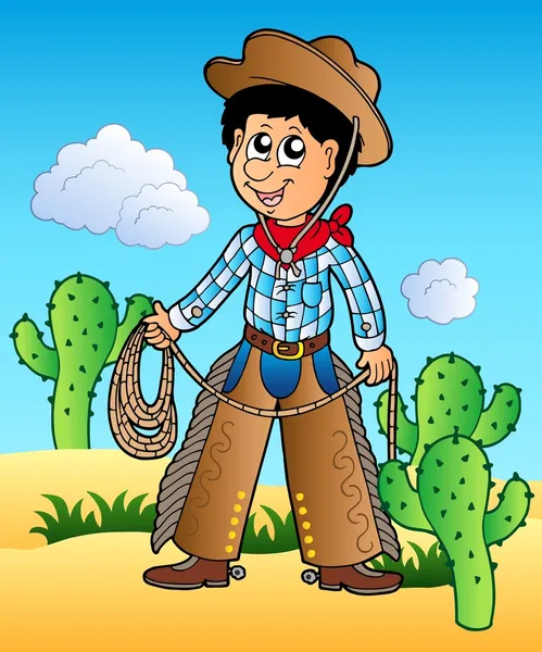 Cartoon Cowboy Nel Deserto Illustrazione Vettoriale — Vettoriale Stock