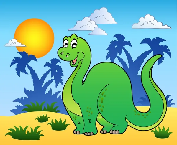 Dinosaurus v pravěké krajině — Stockový vektor