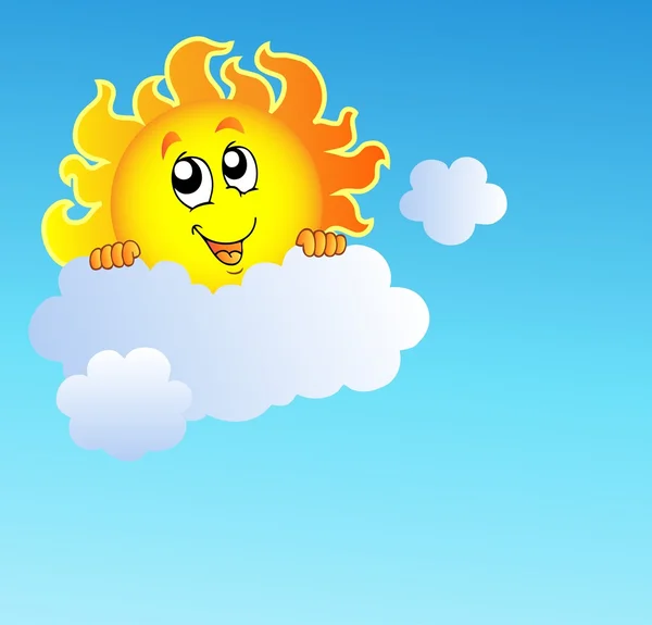 Sol Segurando Nuvem Céu Azul Ilustração Vetorial —  Vetores de Stock