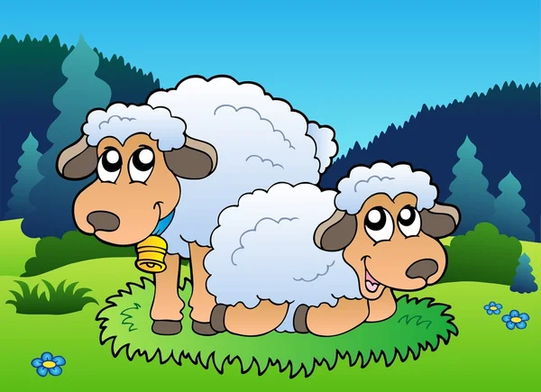 牧草地に2頭の羊 — ストックベクタ