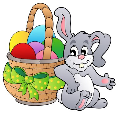 Basket with Easter eggs and bunny clipart