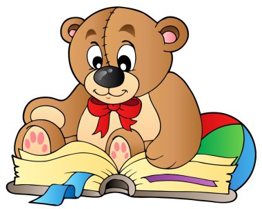 Cute teddy bear reading book - vector illustration. clipart