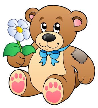 Cute teddy bear with flower clipart