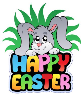 Happy Easter sign with cute bunny clipart