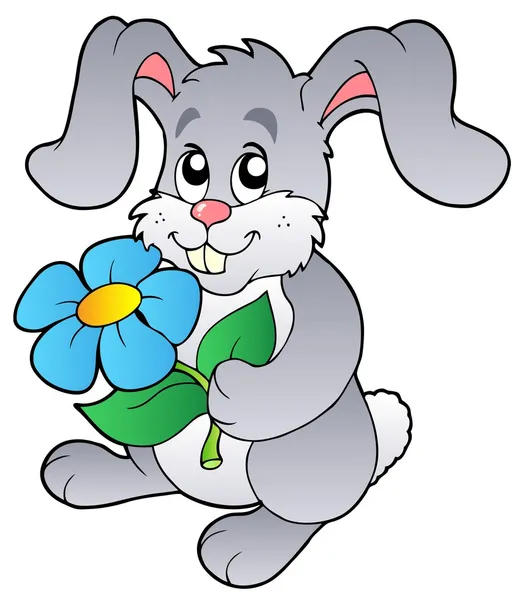 Cute Bunny Holding Flower Vector Illustration — Stock Vector