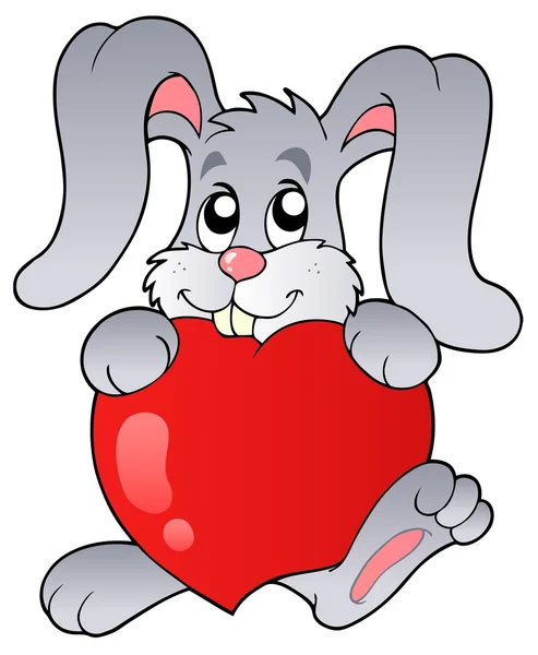 Cute Bunny Holding Heart Vector Illustration — Stock Vector