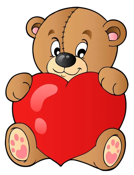 Urso de pelúcia bonito segurando coração — Vetor de Stock