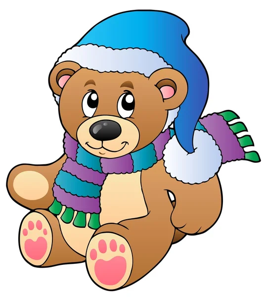 Cute teddy bear in winter clothes — Stock Vector