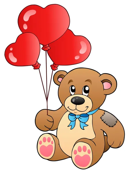 Niedlicher Teddybär mit Luftballons — Stockvektor