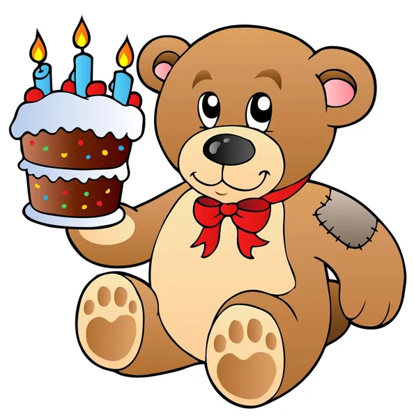 Cute teddy bear with cake — Stock Vector