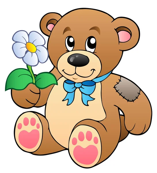 Cute teddy beer met bloem — Stockvector