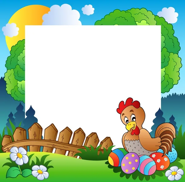 Easter frame with hen and eggs — Stock Vector