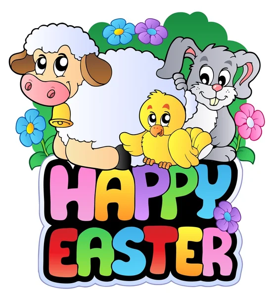 Happy Easter Sign Animals Vector Illustration — Stock Vector