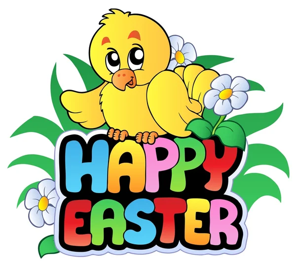 Feliz signo de Pascua con pollo — Archivo Imágenes Vectoriales