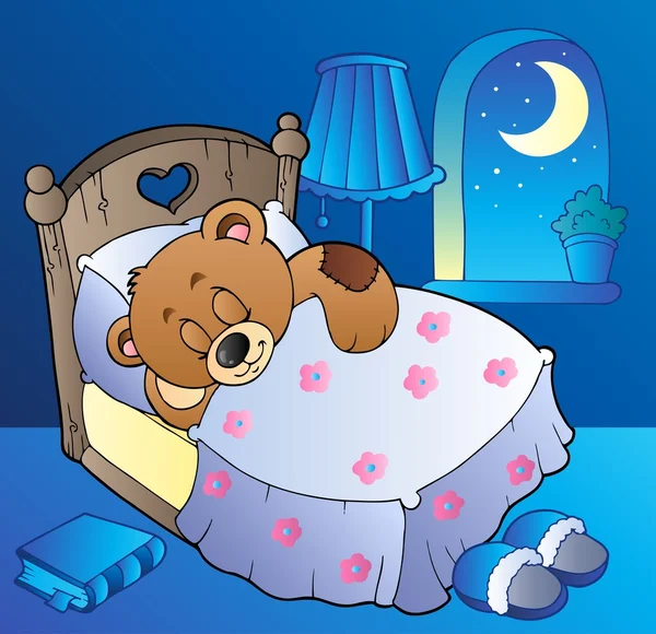 Schlafender Teddybär im Schlafzimmer — Stockvektor