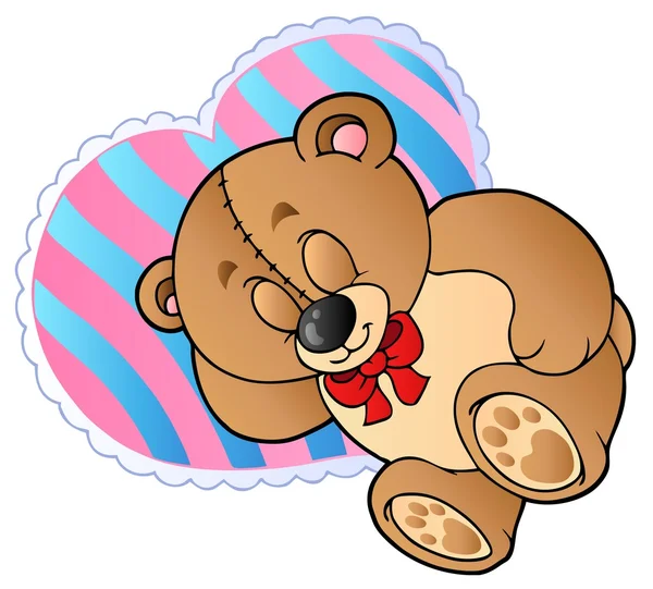 Teddybär Auf Herzförmigem Kissen Vektorillustration — Stockvektor