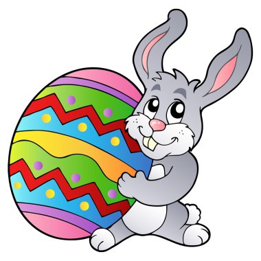 Cartoon bunny holding Easter egg clipart