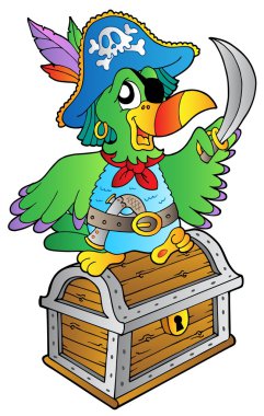 Pirate parrot on treasure chest clipart