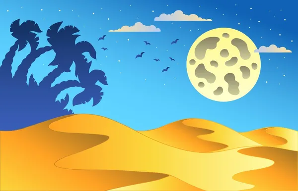 漫画の夜の砂漠の風景 — ストックベクタ