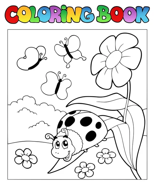 Libro da colorare con coccinella 1 — Vettoriale Stock