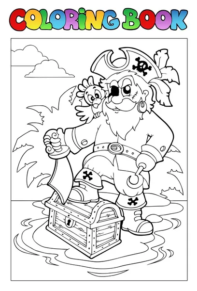 Coloring book with pirate scene 1 — Stock Vector