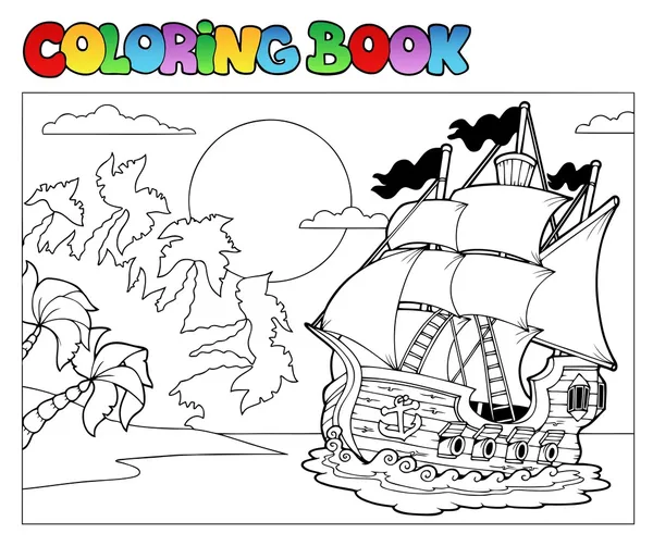 Coloring book with pirate scene 2 — Stock Vector