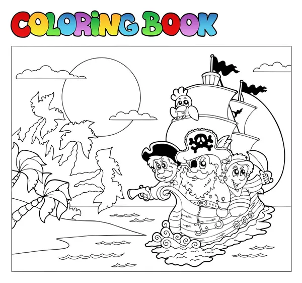 海賊シーン 3 が付いている本を着色 — ストックベクタ