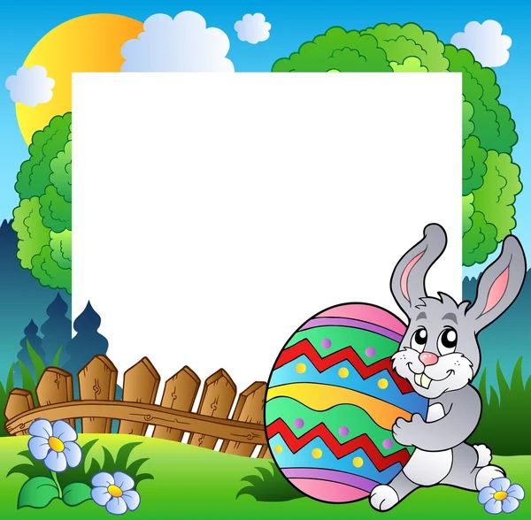 Easter frame with bunny holding egg — Stock Vector