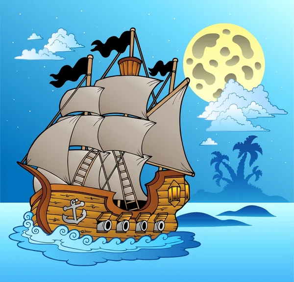 Старое судно в ночном море — стоковый вектор