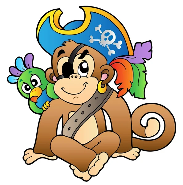 Пиратская обезьяна с попугаем — стоковый вектор