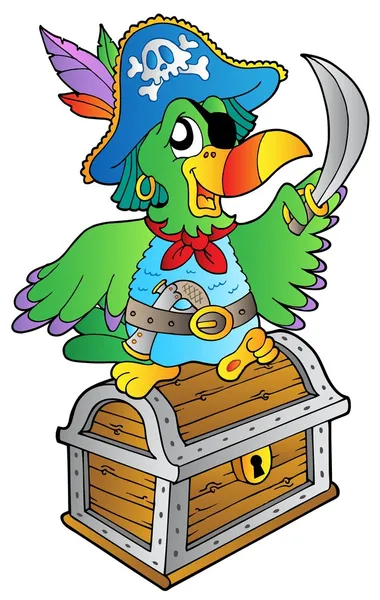 Pirate parrot on treasure chest — Stock Vector
