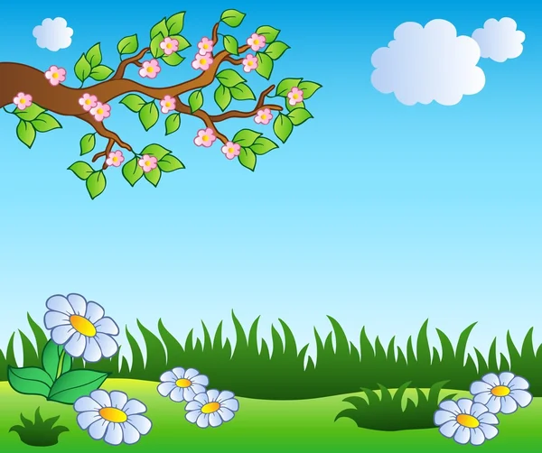 Frühlingswiese mit Gänseblümchen — Stockvektor