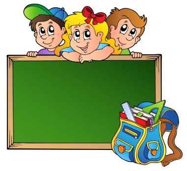 Board with children and school bag clipart