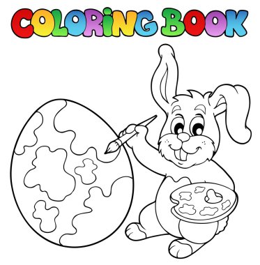 Coloring book with bunny artist clipart