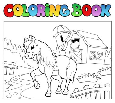 Coloring book with farm and horse clipart