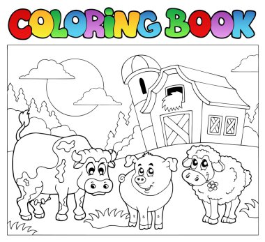 Coloring book with farm animals 3 clipart