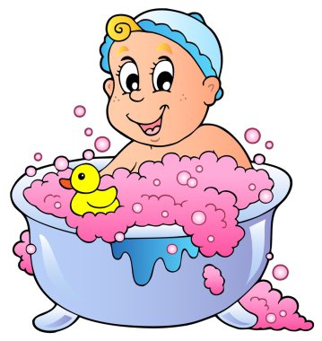 Cute bathing baby clipart