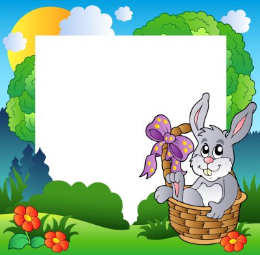 Easter frame with bunny in basket clipart