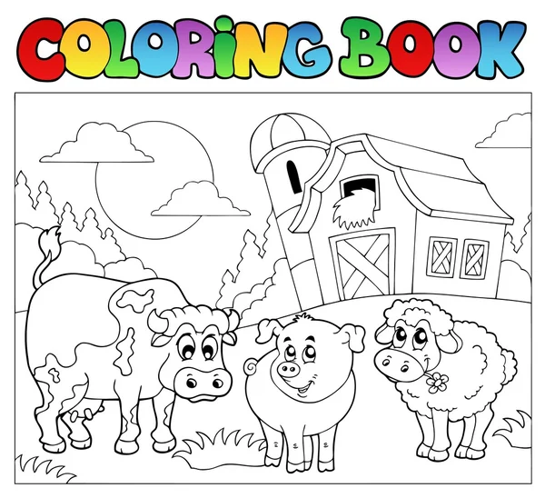 Coloring book with farm animals 3 — Stock Vector