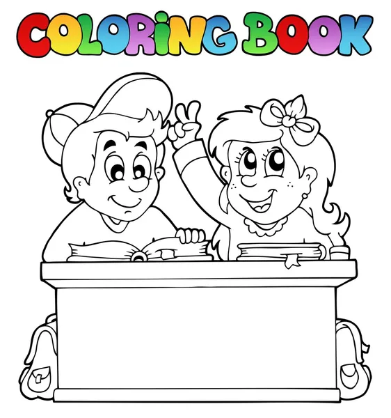 Libro da colorare con due alunni — Vettoriale Stock