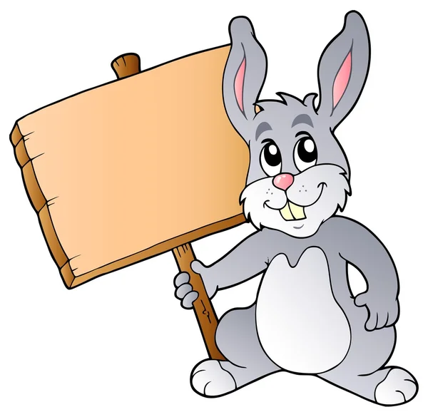 Mignon lapin tenant conseil en bois — Image vectorielle