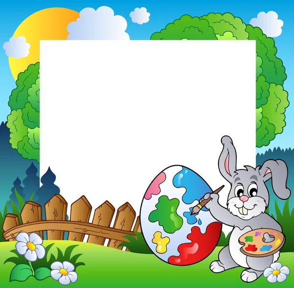 Cadre de Pâques avec lapin artiste — Image vectorielle