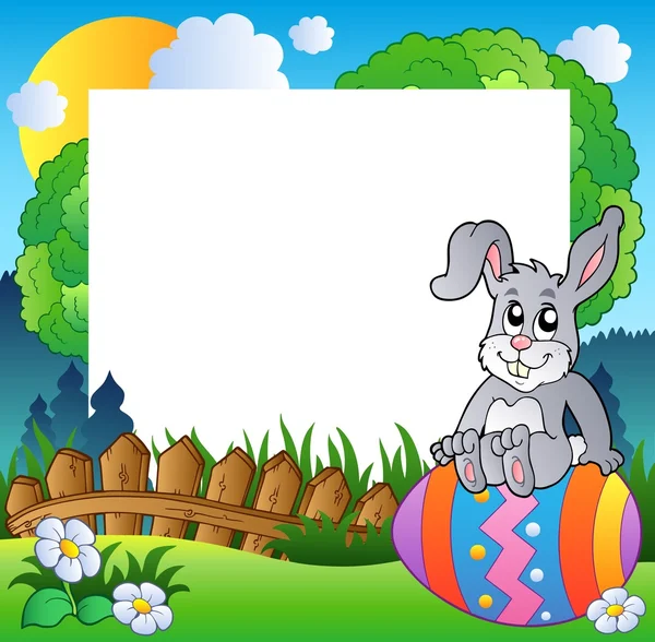 Великодня рамка з кроликом на яйці — стоковий вектор