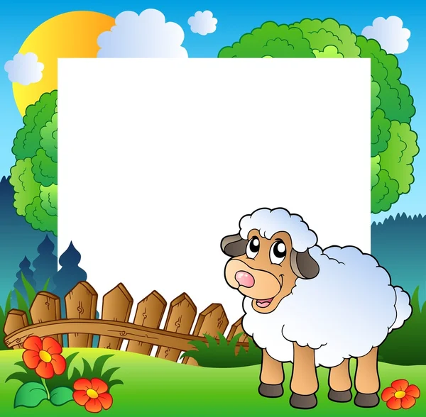 复活节帧与草原上的羊 — 图库矢量图片