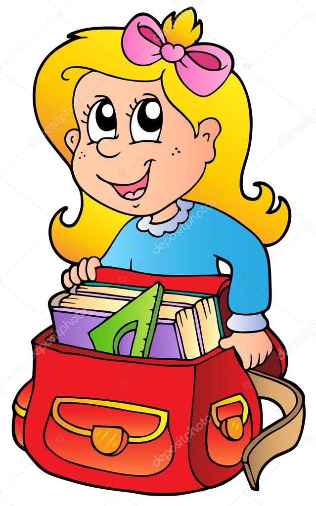 Cartoon girl with school bag Stock Vector by ©clairev 5204512