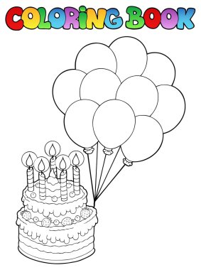 Coloring book with birthday cake 1 clipart