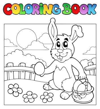 Coloring book with bunny and eggs clipart