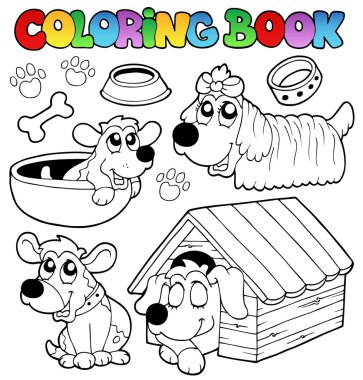 Coloring book with cute dogs clipart