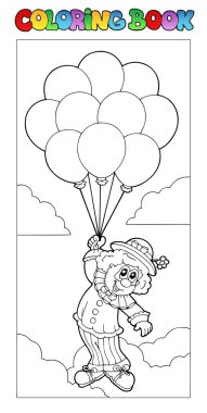 Coloring book with flying clown clipart