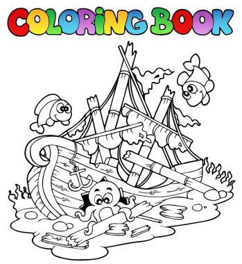 Coloring book with shipwreck clipart